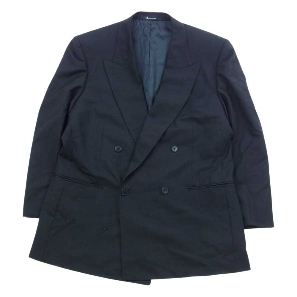 Aquascutum アクアスキュータム 7086102 ウール ダブル ジャケット スラックス セットアップ ブラック 98AB6 ※ネーム刺?跡あり ブラック系【中古】