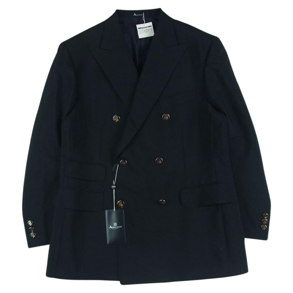 Aquascutum アクアスキュータム A9120301 モヘヤ混 ペイズリー 半裏仕様 ダブル ジャケット 94AB4 ダークネイビー系 39 AB4【極上美品】【中古】
