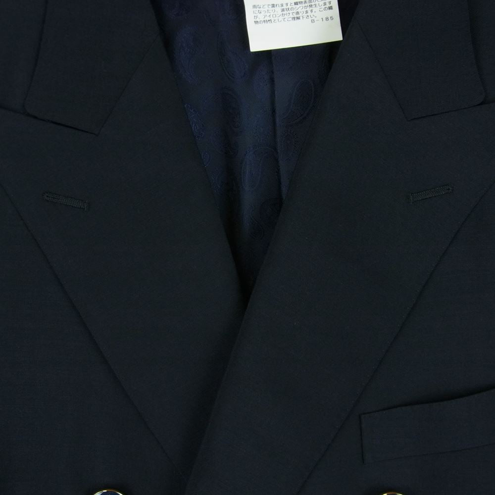 Aquascutum アクアスキュータム A9120301 モヘヤ混 ペイズリー 半裏仕様 ダブル ジャケット 94AB4 ダークネイビー系 39 AB4【極上美品】【中古】