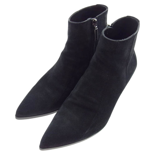 SAINT LAURENT サンローラン 606652 サイドジップ スエード ヒール ブーツ  ブラック系 39【中古】