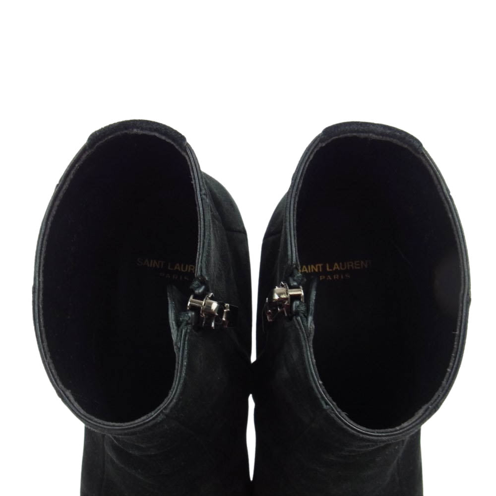 SAINT LAURENT サンローラン 606652 サイドジップ スエード ヒール ブーツ  ブラック系 39【中古】