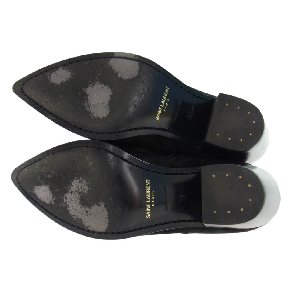 SAINT LAURENT サンローラン 606652 サイドジップ スエード ヒール ブーツ  ブラック系 39【中古】