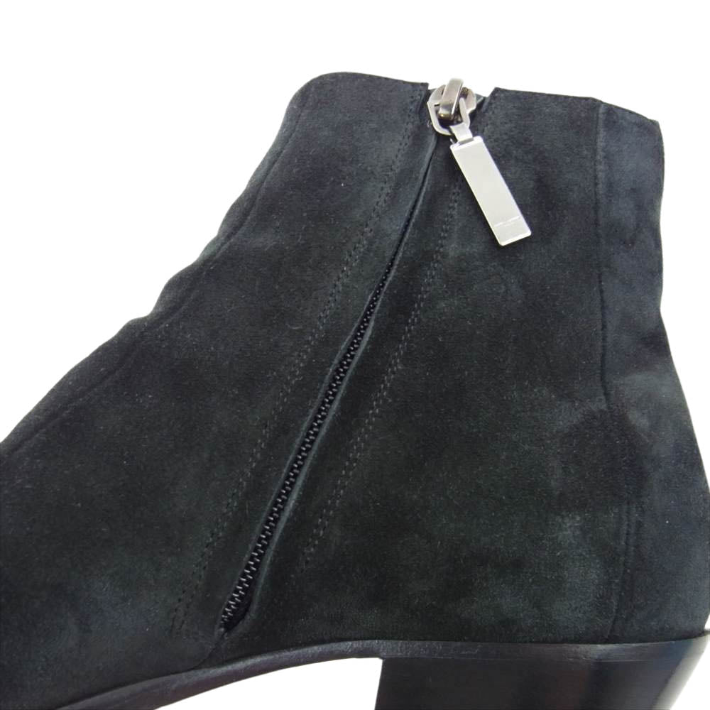 SAINT LAURENT サンローラン 606652 サイドジップ スエード ヒール ブーツ  ブラック系 39【中古】