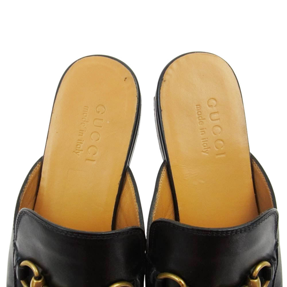 GUCCI グッチ 426219 ホースビット スリッポン レザー スリッパ ブラック系 6【中古】
