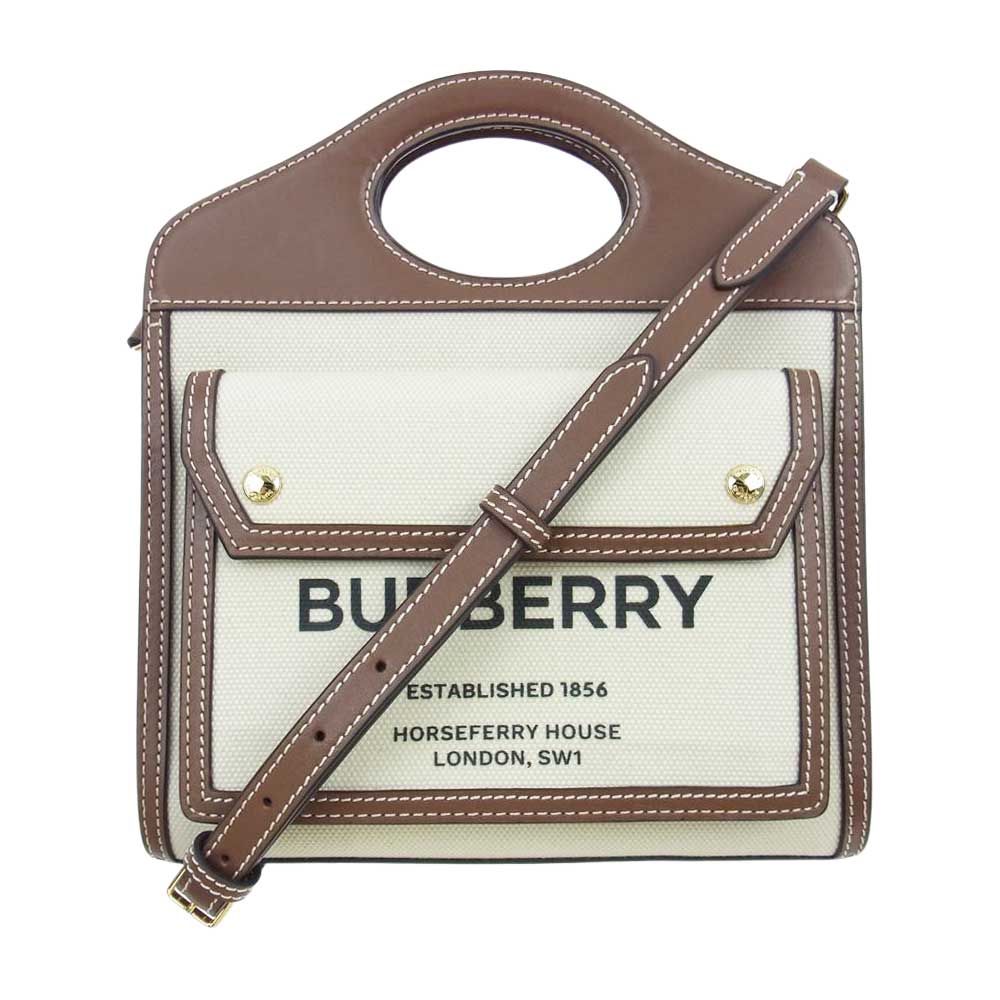 BURBERRY バーバリー Mini Two Tone Canvas & Leather Freya Bag ミニ ツートン バッグ ブラウン系 ベージュ系【中古】