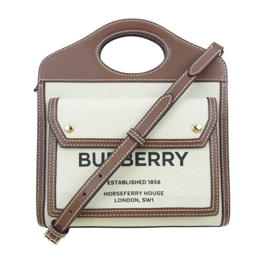 BURBERRY バーバリー Mini Two Tone Canvas & Leather Freya Bag ミニ ツートン バッグ ブラウン系 ベージュ系【中古】