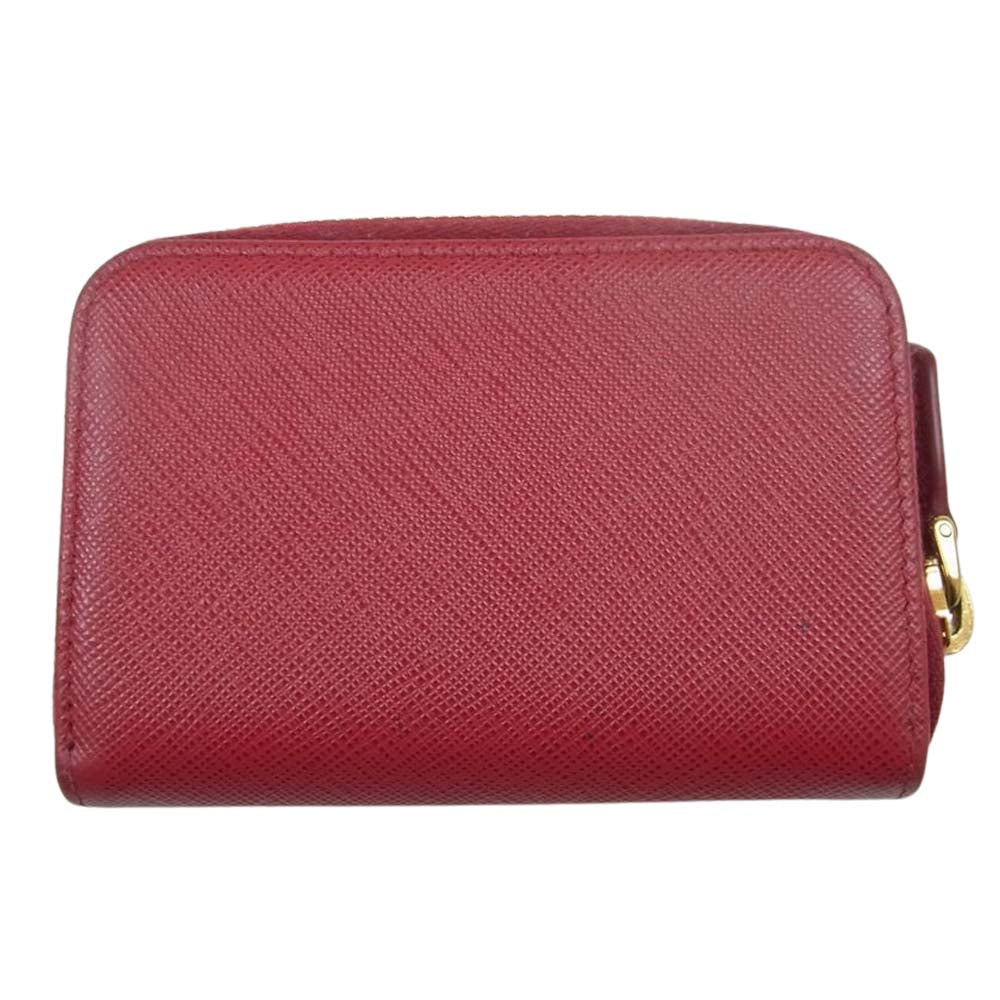 PRADA プラダ 1ML040 ゴールド金具 ロゴ レザー ラウンドファスナー カードケース レッド系【中古】