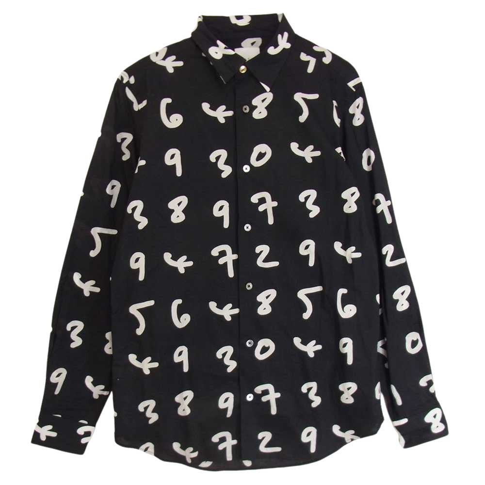 Paul Smith ポール・スミス PF-WR-77044 Numbers ナンバープリント ナンバリング 総柄 長袖 シャツ ブラック ブラック系 S【中古】