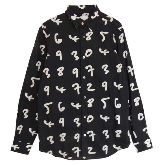 Paul Smith ポール・スミス PF-WR-77044 Numbers ナンバープリント ナンバリング 総柄 長袖 シャツ ブラック ブラック系 S【中古】