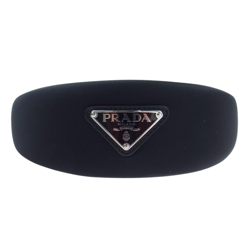 PRADA プラダ Re-Nylon トライアングルロゴプレート ナイロン カチューシャ ヘッドバンド ブラック ブラック系【極上美品】【中古】