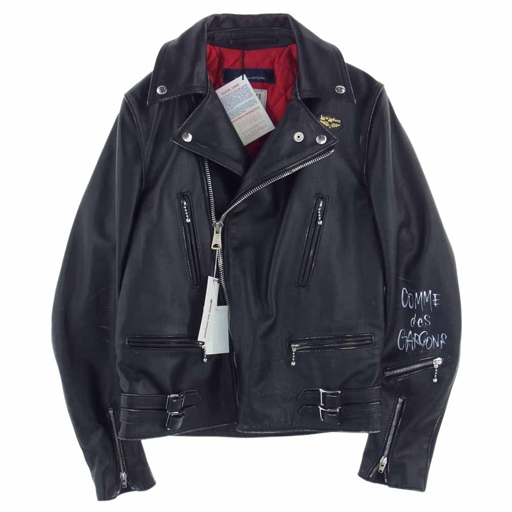 COMME des GARCONS コムデギャルソン Lewis Leathers ルイスレザー LIGHTNING 391T KZ-J001 AD2021 LIVE FREE ライトニング ライブフリー ヴィンテージ加工 ダブルライダースジャケット ブラック系 38【極上美品】【中古】