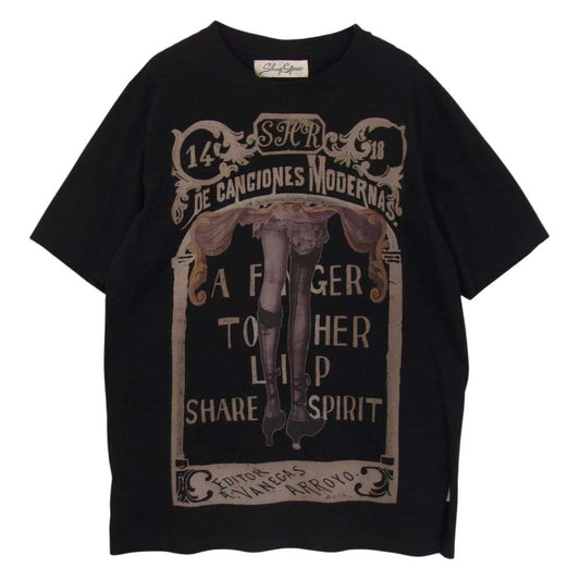 シェアースピリット KS2105 ROYAL FLASH ロイヤルフラッシュ別注 A FINGER TO HER LIP BIG-T 劇場ポスタープリント ストッキングレッグ ヒール オーバーサイズ 半袖 Tシャツ ブラック系 36【中古】