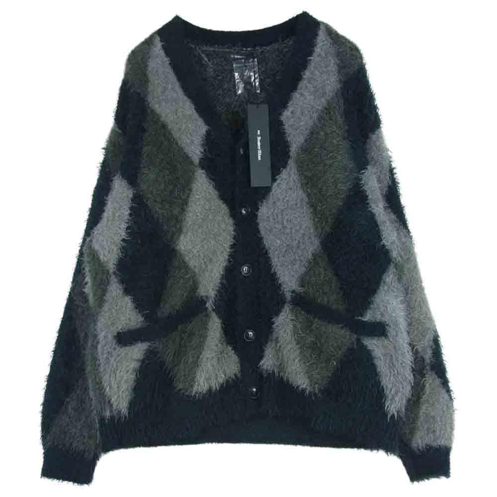 NUMBER(N)INE ナンバーナイン NMBcd613 RE Number (N)ine FEATHERY YARN ARGYLE JACQYARD KNIT CARDIGAN フェザーヤーン アーガイル ニット カーディガン ダークグレー系 2【極上美品】【中古】