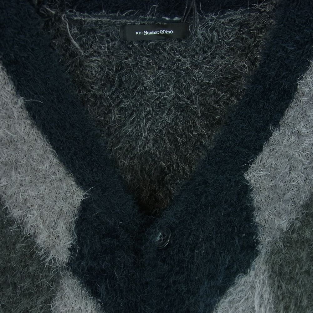 NUMBER(N)INE ナンバーナイン NMBcd613 RE Number (N)ine FEATHERY YARN ARGYLE JACQYARD KNIT CARDIGAN フェザーヤーン アーガイル ニット カーディガン ダークグレー系 2【極上美品】【中古】