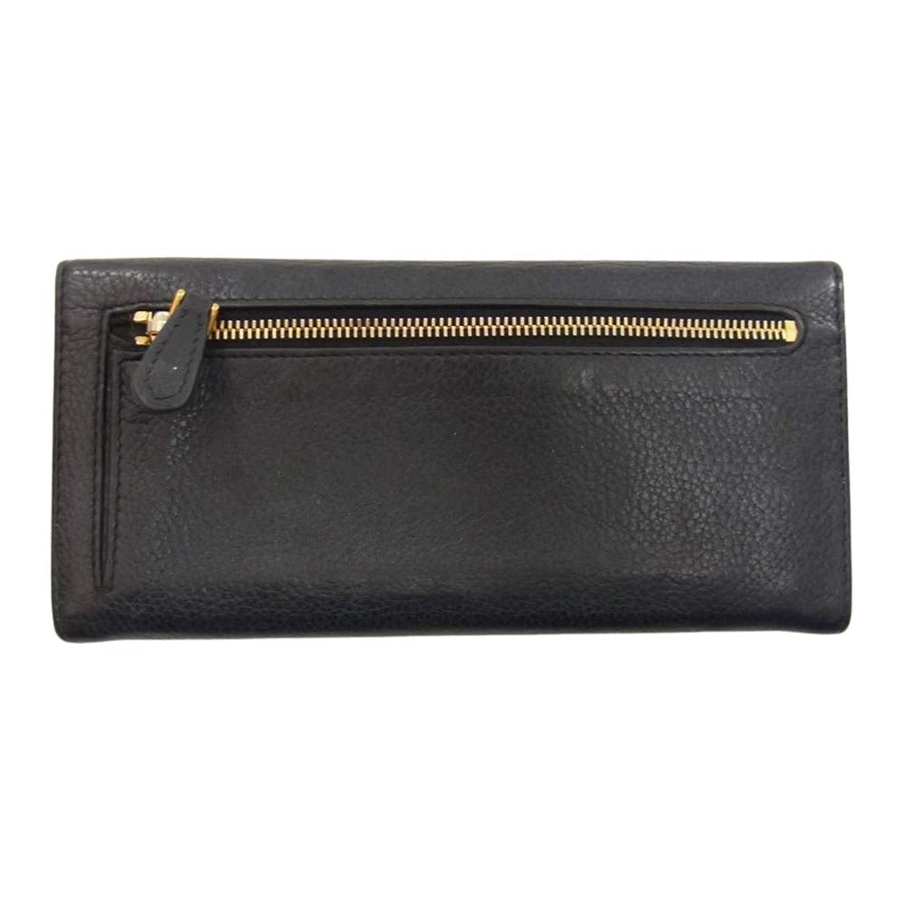 PRADA プラダ パスケース付き ロゴ レザー ロングウォレット 長財布 ブラック系【中古】