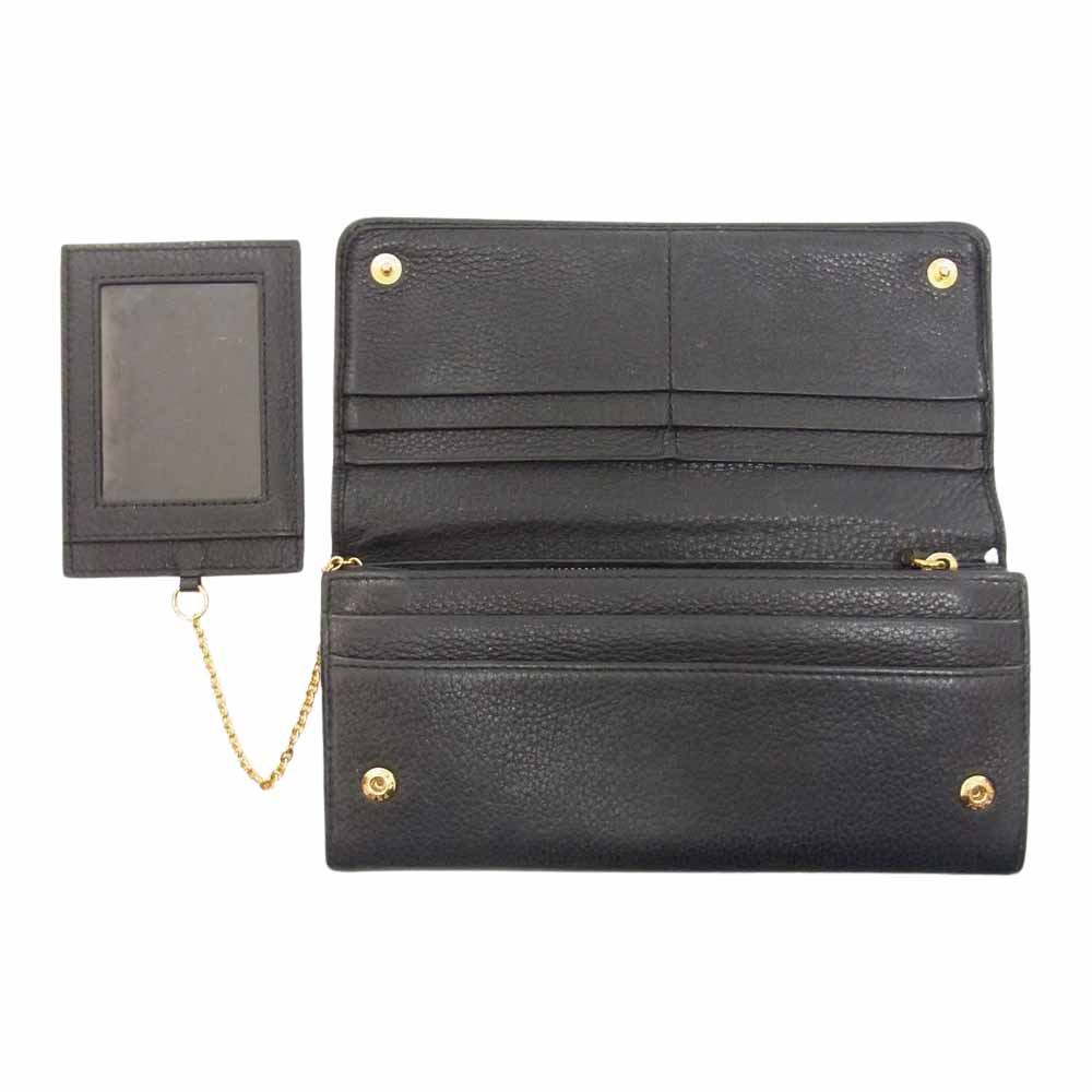 PRADA プラダ パスケース付き ロゴ レザー ロングウォレット 長財布 ブラック系【中古】