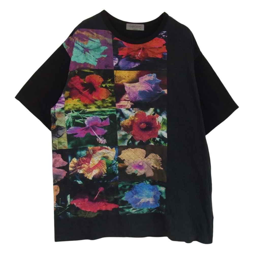 Yohji Yamamoto POUR HOMME ヨウジヤマモトプールオム 22SS HG-T65-271 Inkjet Flower Picture Book Print Short Sleeves 花図鑑半袖 切替 Tシャツ ブラック系 3【中古】