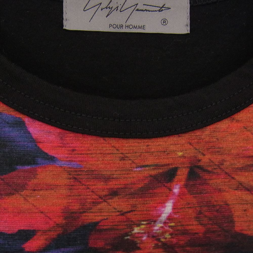 Yohji Yamamoto POUR HOMME ヨウジヤマモトプールオム 22SS HG-T65-271 Inkjet Flower Picture Book Print Short Sleeves 花図鑑半袖 切替 Tシャツ ブラック系 3【中古】