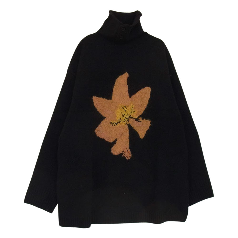 Yohji Yamamoto POUR HOMME ヨウジヤマモトプールオム 21AW HX-K16-181 花柄タートルあき 長袖 フラワー ボタンネック ニット ブラック系 3【中古】
