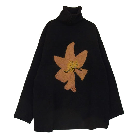 Yohji Yamamoto POUR HOMME ヨウジヤマモトプールオム 21AW HX-K16-181 花柄タートルあき 長袖 フラワー ボタンネック ニット ブラック系 3【中古】