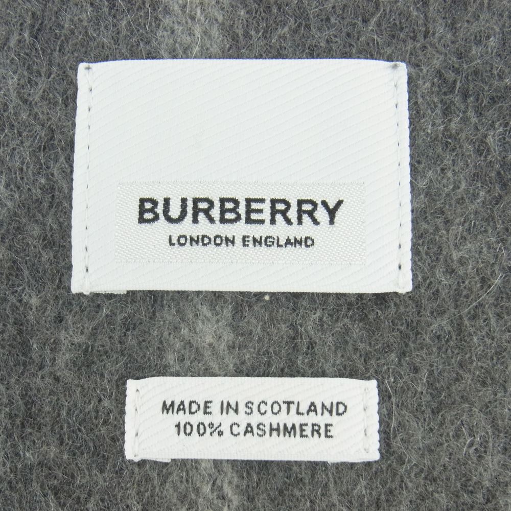 BURBERRY LONDON バーバリー ロンドン スコットランド製 チェック カシミヤ100％ フリンジ マフラー グレー系 イエロー系【中古】