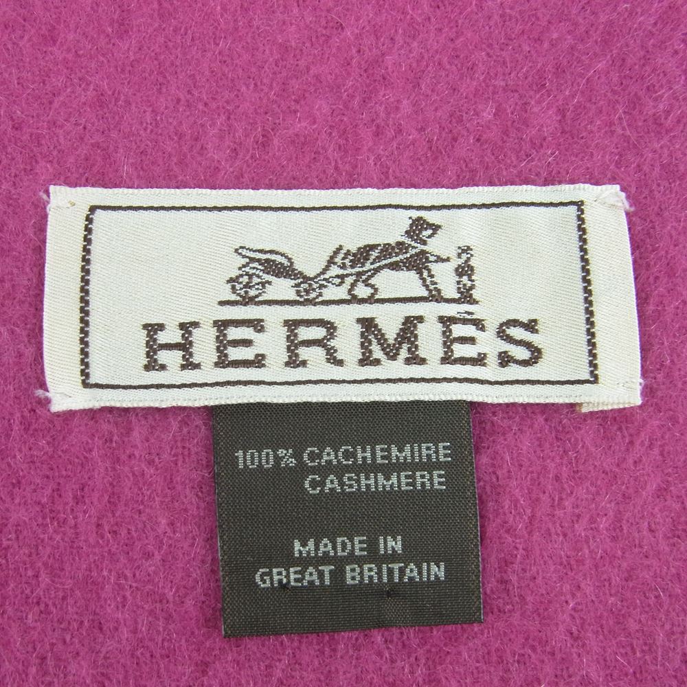 HERMES エルメス 英国製 カシミヤ100％ フリンジ マフラー ピンク系