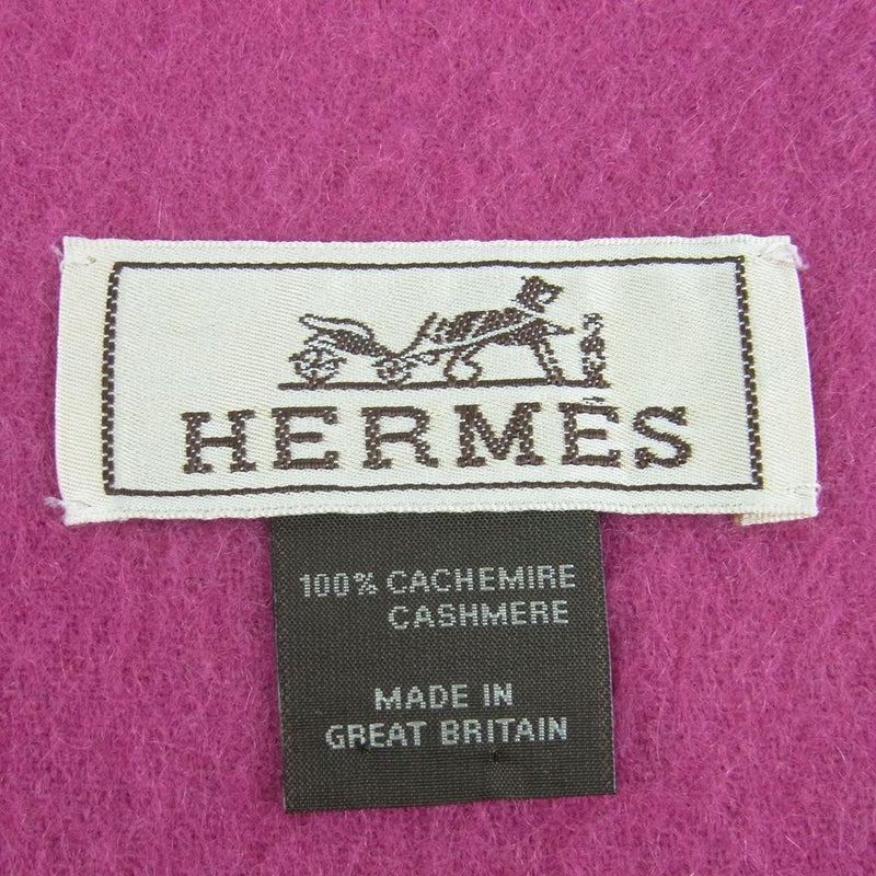 HERMES エルメス 英国製 カシミヤ％ フリンジ マフラー ピンク系