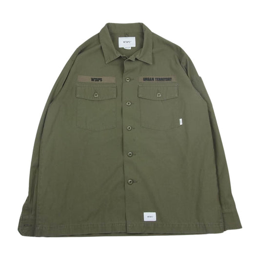 WTAPS ダブルタップス 21SS 211BRDT-SHM02 BUDS / LS / COTTON. TWILL コットンツイル 長袖 アーミー シャツ カーキ系 4【美品】【中古】