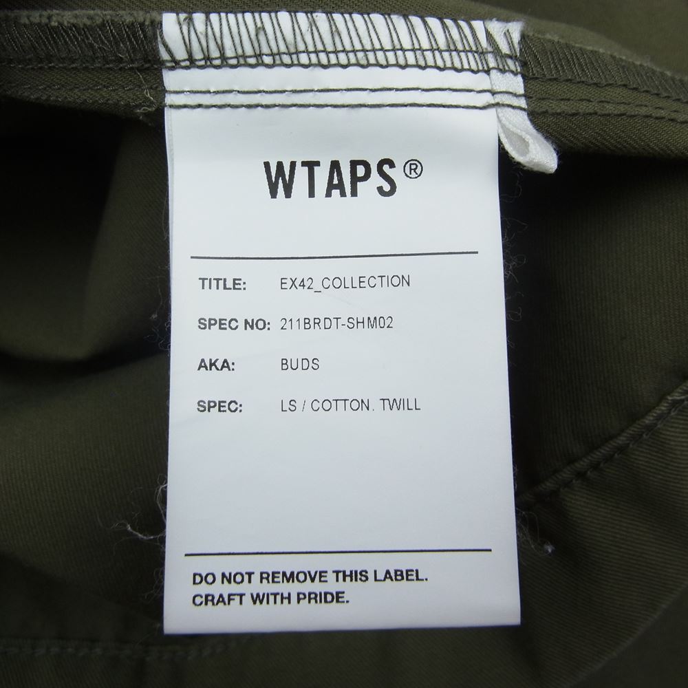 WTAPS ダブルタップス 21SS 211BRDT-SHM02 BUDS / LS / COTTON. TWILL コットンツイル 長袖 アーミー シャツ カーキ系 4【美品】【中古】