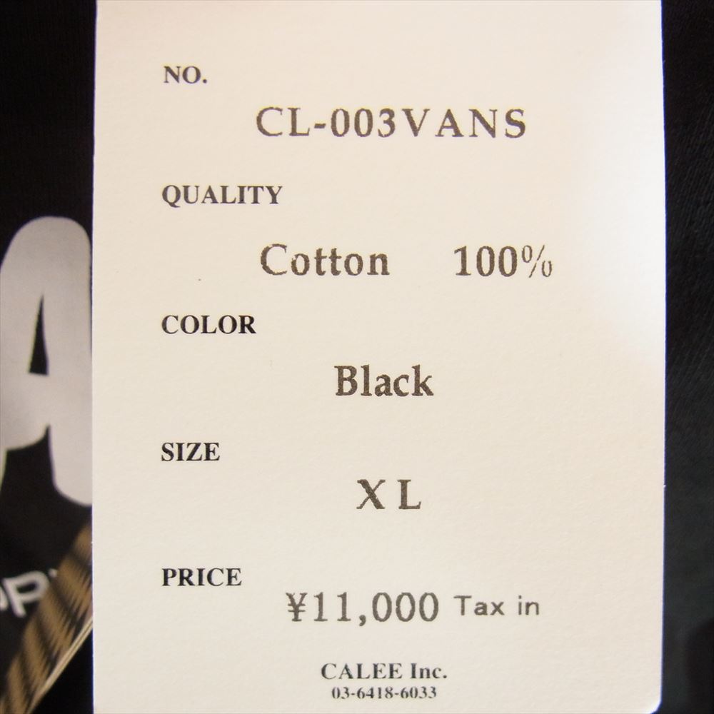 CALEE キャリー 22AW CL-003VANS 122C1040399 VANS Drop shoulder crew neck sweat バンズ ドロップショルダー クルーネック スウェット トレーナー ブラック系 XL【新古品】【未使用】【中古】
