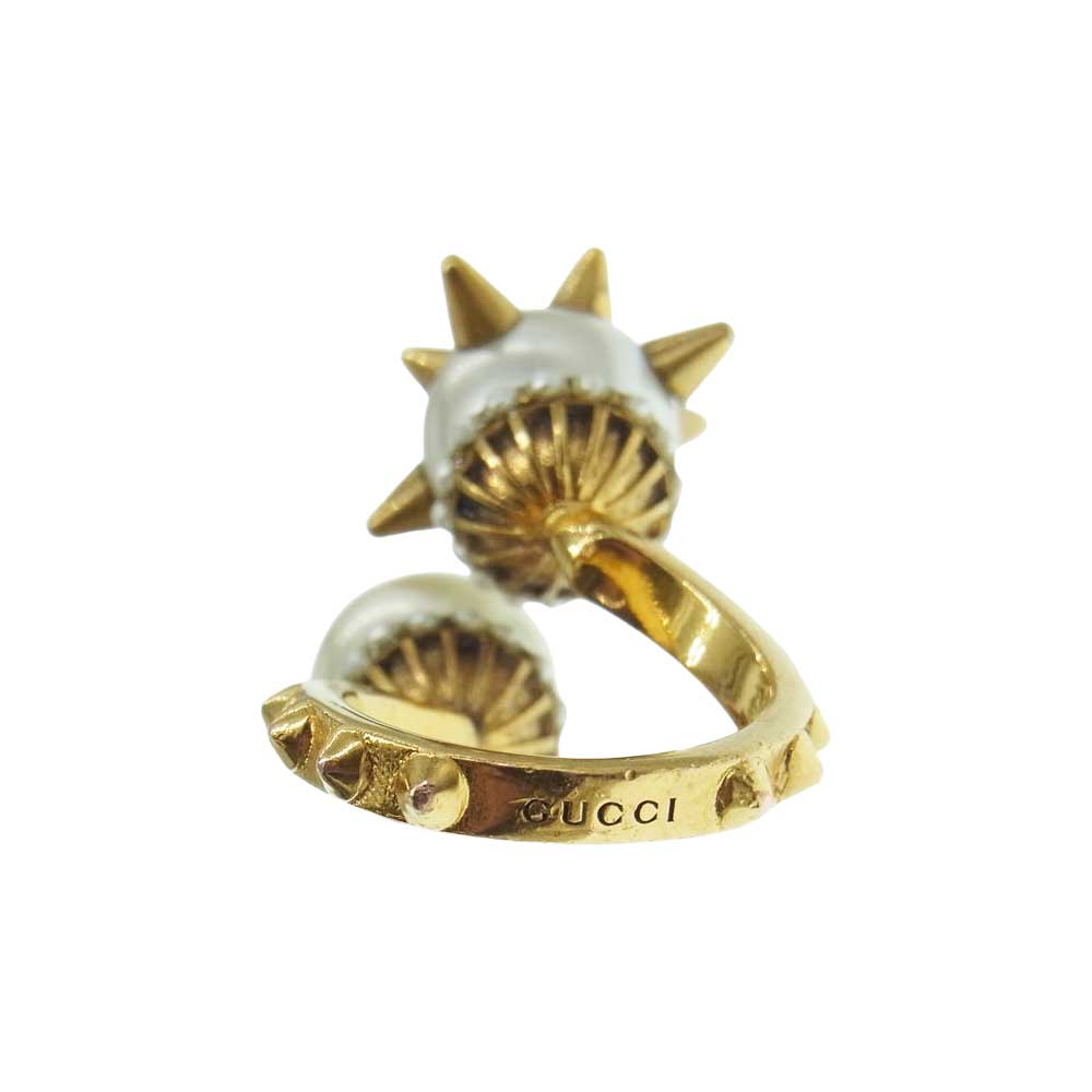 GUCCI グッチ インターロッキングG スパイク スタッズ ニードル パール 2連 リング ゴールド系 11号【中古】