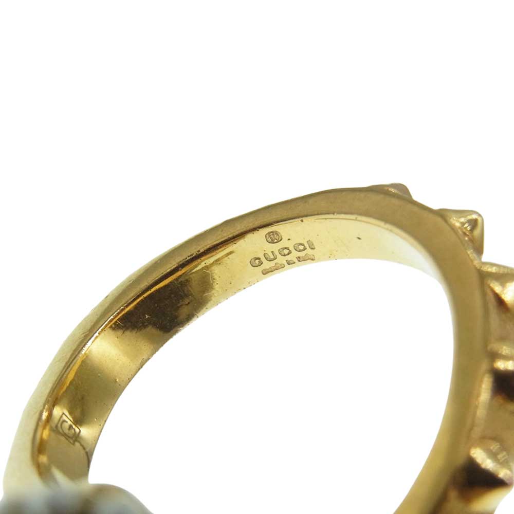 GUCCI グッチ インターロッキングG スパイク スタッズ ニードル パール 2連 リング ゴールド系 11号【中古】