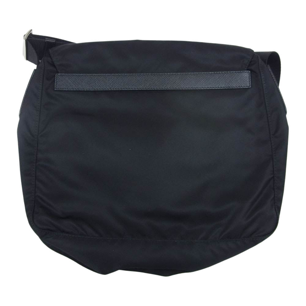PRADA プラダ 1BD994 トライアングル ロゴプレート ナイロン フラップ ベルト ショルダーバッグ ブラック系【中古】