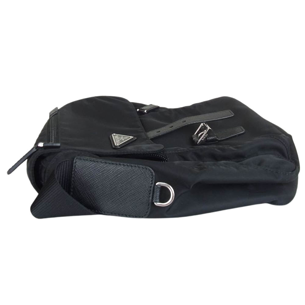 PRADA プラダ 1BD994 トライアングル ロゴプレート ナイロン フラップ ベルト ショルダーバッグ ブラック系【中古】