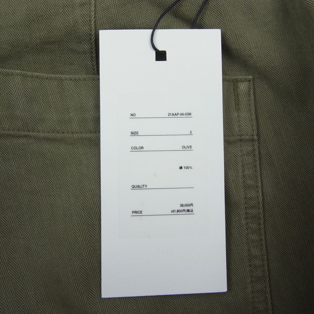 アプレッセ  21AW 21AAP-04-03M USAF Hemmed Bottoms Pants ヘリンボーン ミリタリー ワイドパンツ カーキ系 2【中古】