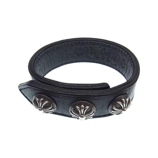 CHROME HEARTS クロムハーツ（原本有） 3BTN/2SNP クロスボール 3ボタン2スナップ レザー ブレスレット ブラック系【中古】