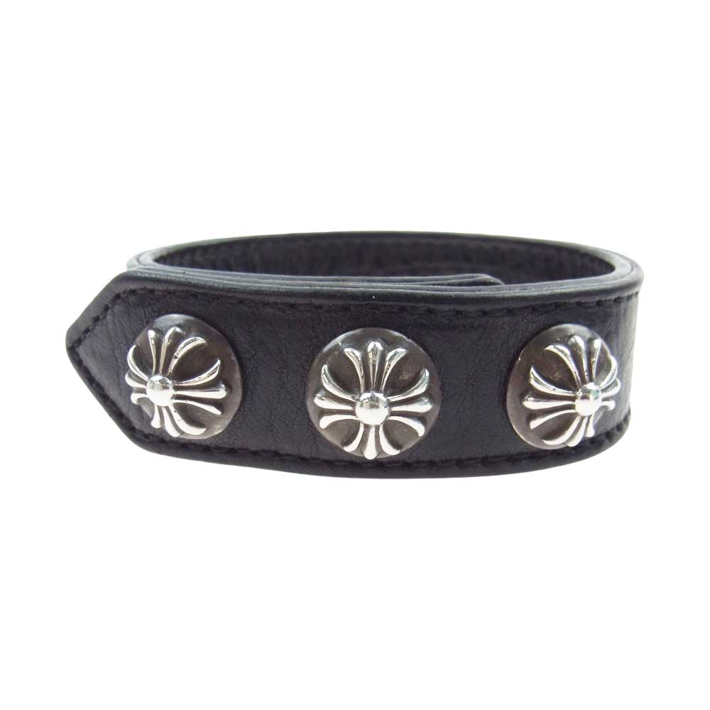 CHROME HEARTS クロムハーツ（原本有） 3BTN/2SNP クロスボール 3ボタン2スナップ レザー ブレスレット ブラック系【中古】