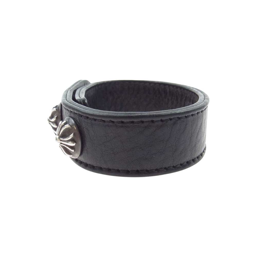 CHROME HEARTS クロムハーツ（原本有） 3BTN/2SNP クロスボール 3ボタン2スナップ レザー ブレスレット ブラック系【中古】