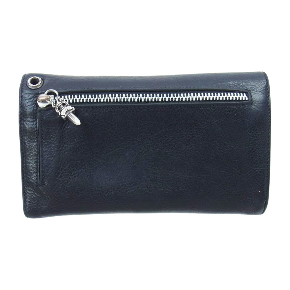 CHROME HEARTS クロムハーツ（原本有） WAVE CROSS BALL ウェーブ クロスボール ボタン レザー ウォレット 長財布  ブラック系【中古】