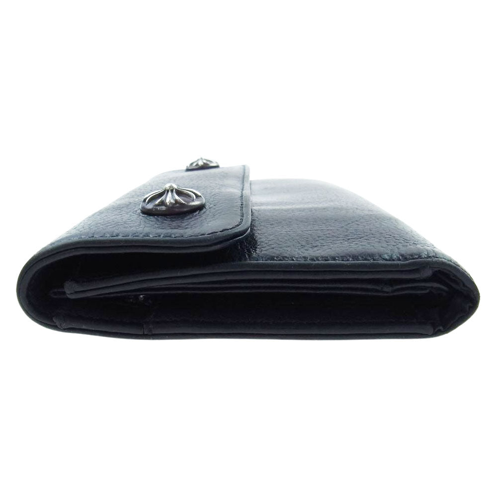 CHROME HEARTS クロムハーツ（原本有） WAVE CROSS BALL ウェーブ クロスボール ボタン レザー ウォレット 長財布  ブラック系【中古】