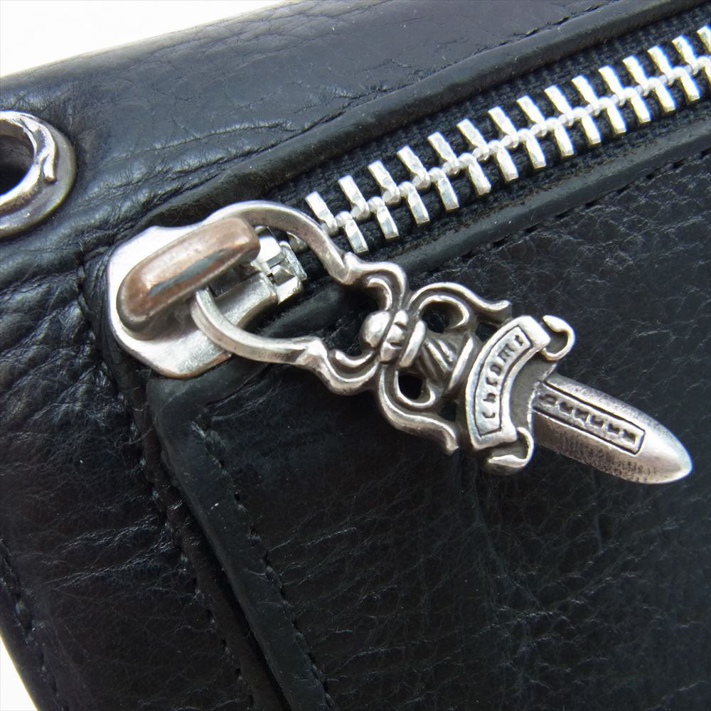 CHROME HEARTS クロムハーツ（原本有） WAVE CROSS BALL ウェーブ クロスボール ボタン レザー ウォレット 長財布  ブラック系【中古】