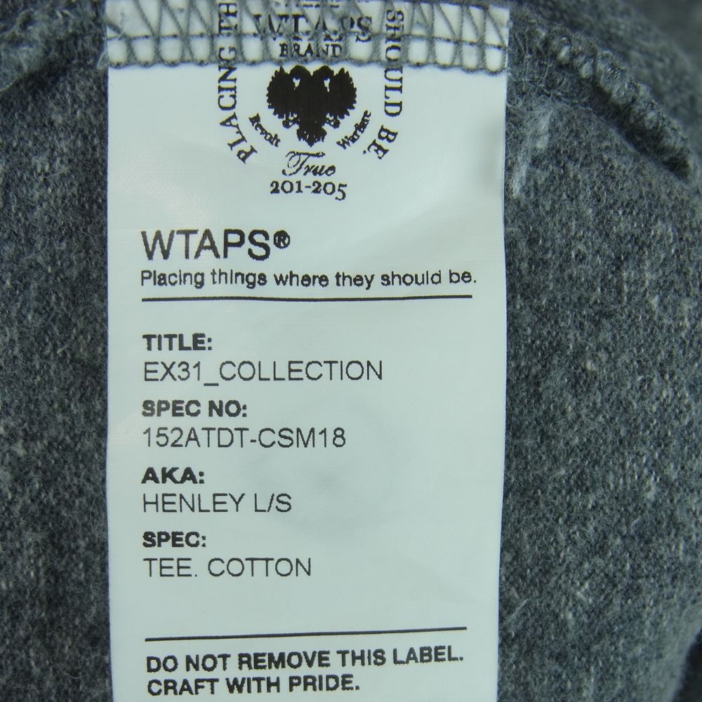 WTAPS ダブルタップス 152ATDT-CSM18 コットン ヘンリーネック カットソー 長袖 Tシャツ 日本製 グレー系 L【中古】