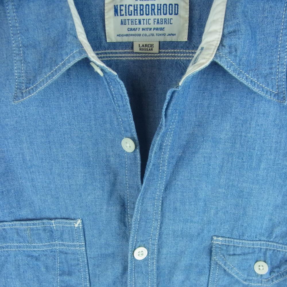 NEIGHBORHOOD ネイバーフッド 152AQNH-SHM01 HEADLIGHT/C-SHIRT.LS 長袖 シャンブレー シャツ インディゴブルー系 L【中古】