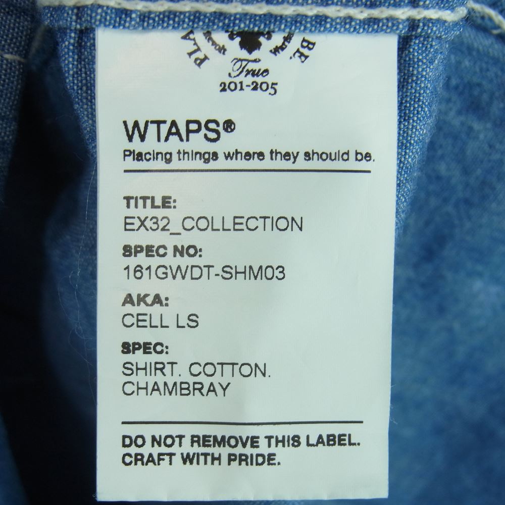 WTAPS ダブルタップス 161GWDT-SHM03 CELL LS コットン シャンブレー 長袖 シャツ 日本製 インディゴブルー系 3【中古】