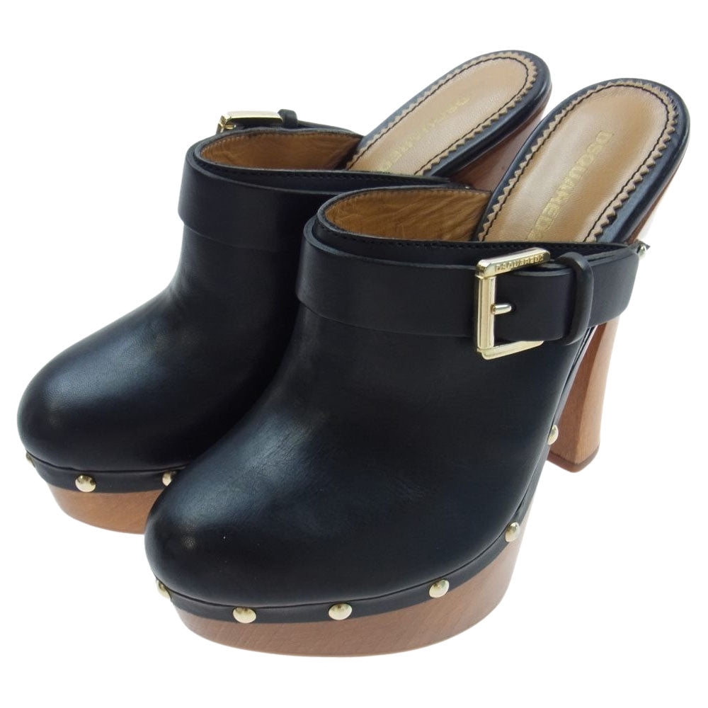 DSQUARED2 ディースクエアード レザー ウッド ヒール サンダル ブラック系 36【中古】