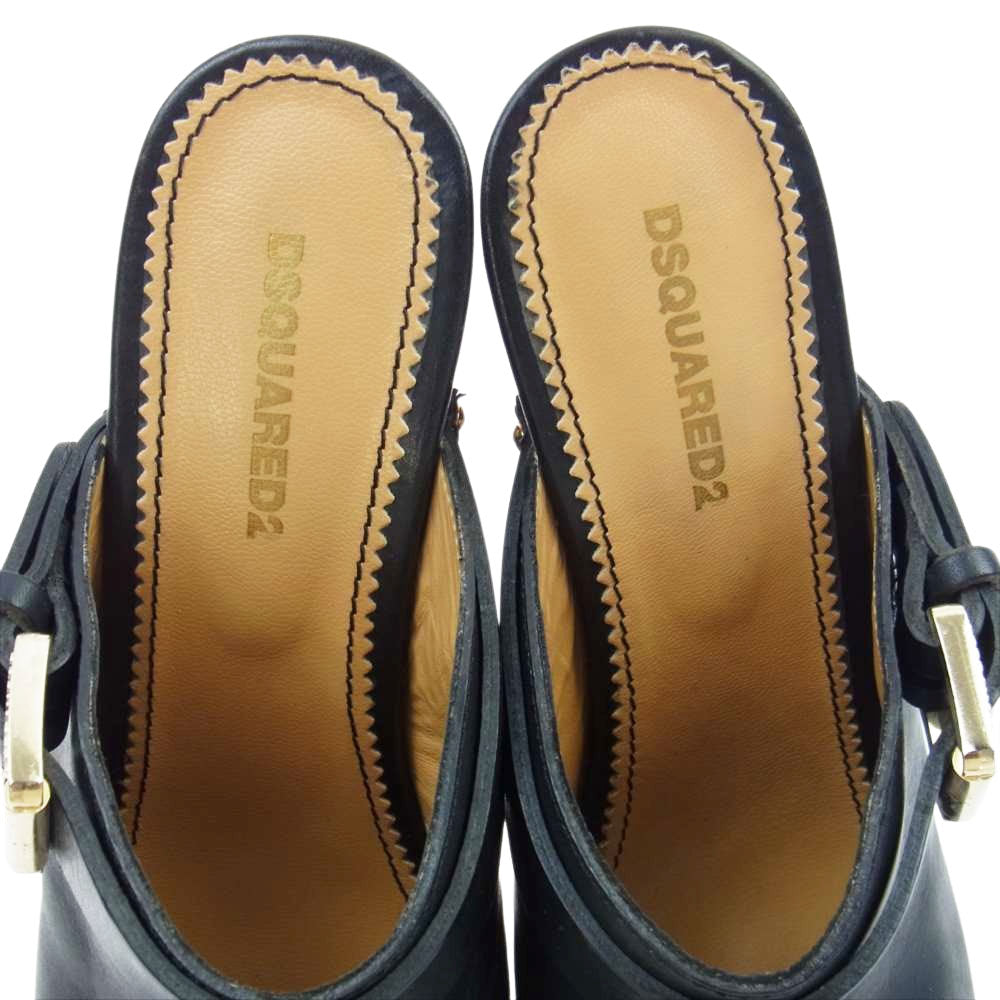 DSQUARED2 ディースクエアード レザー ウッド ヒール サンダル ブラック系 36【中古】