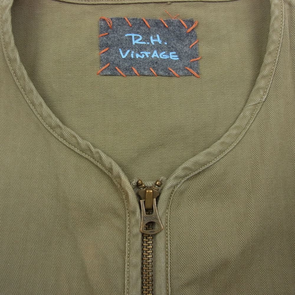 Ron Herman ロンハーマン 3310400050 R.H.vintage ロンハーマンヴィンテージ Liner Jacket へリンボーン ノーカラージャケット カーキ系 S【中古】