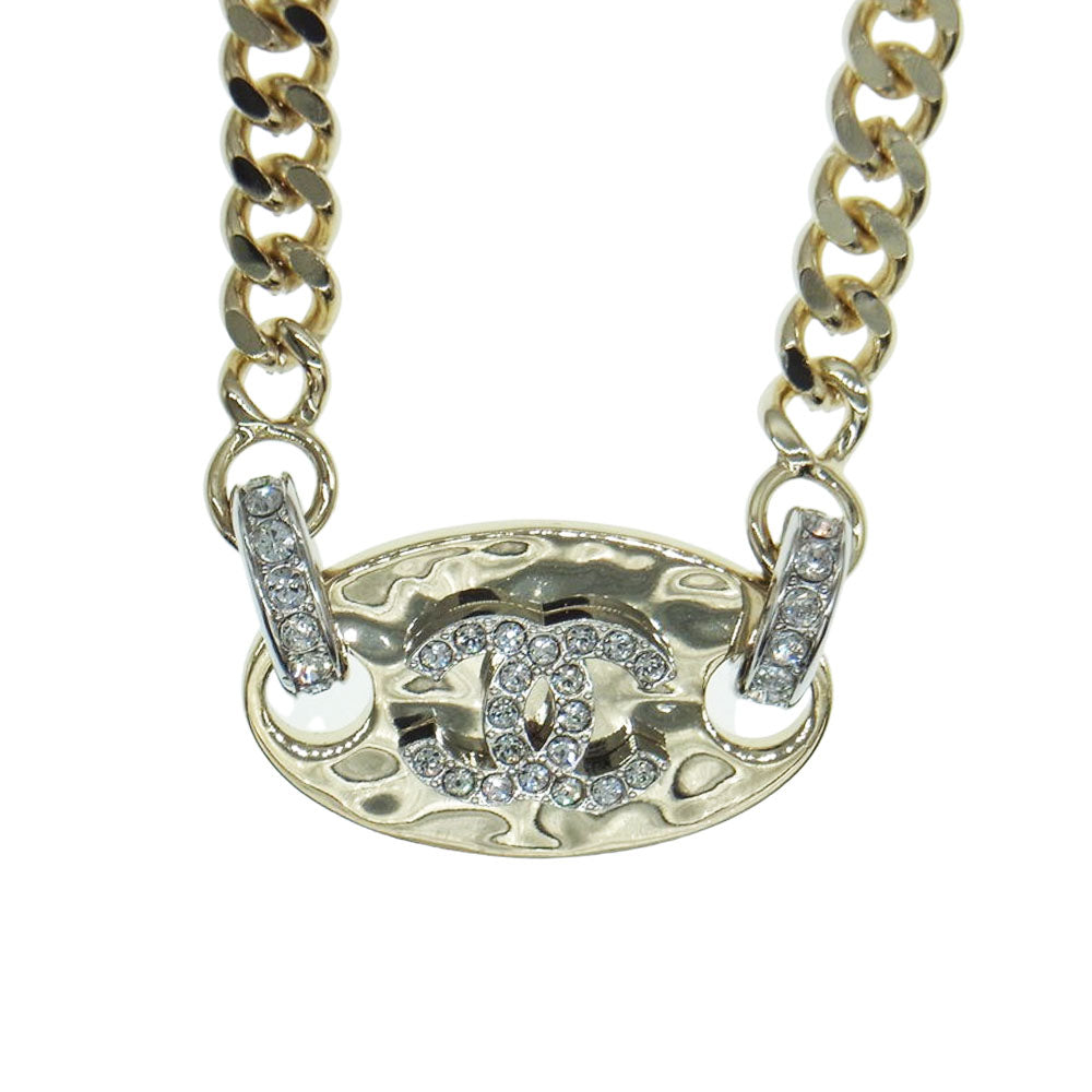 CHANEL シャネル Y22 X ココマーク ストーン プレート チェーン 2連 ブレスレット ゴールド系【中古】