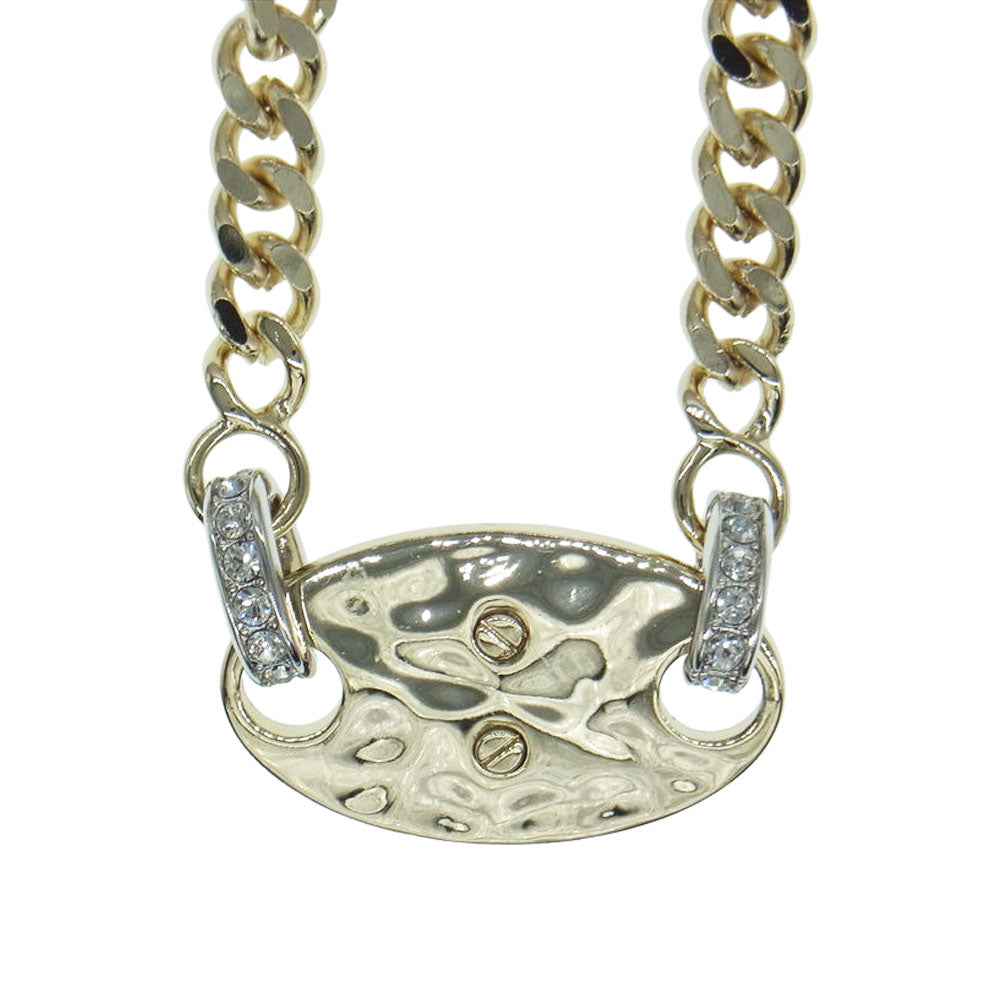 CHANEL シャネル Y22 X ココマーク ストーン プレート チェーン 2連 ブレスレット ゴールド系【中古】