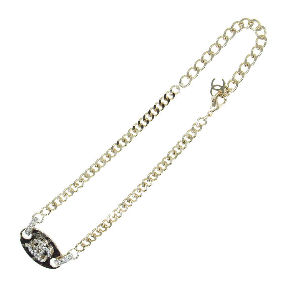 CHANEL シャネル Y22 X ココマーク ストーン プレート チェーン 2連 ブレスレット ゴールド系【中古】